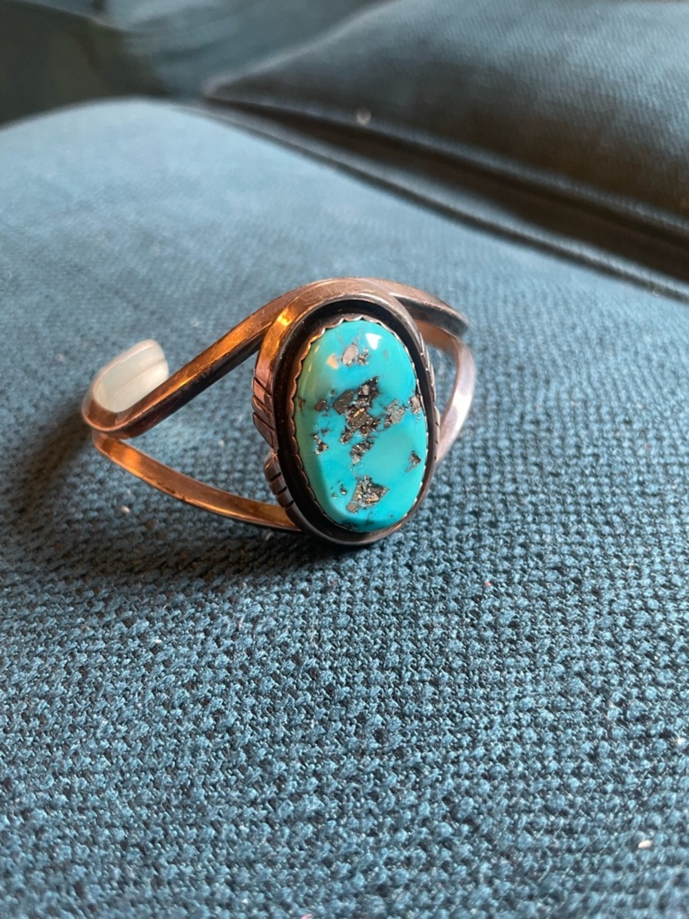Turquoise Cabochon Silver Cuff Bracelet - Bright Turquoise